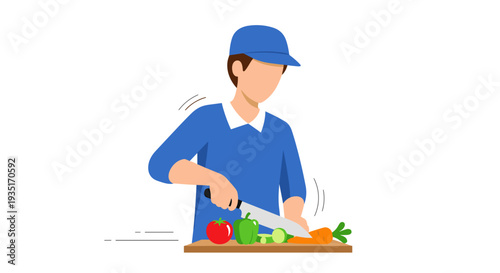 Man Preparing Fresh Vegetables with Knife.