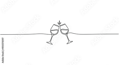 фотографія Wine glasses toasting, single line art, celebration, cheers, happy occasion