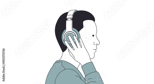 Man Wearing Headphones Listening to Music.