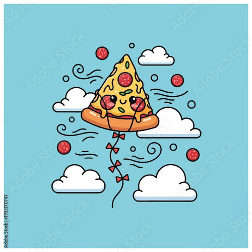 Cartoon Pizza Slice Flying with Sunglasses.
