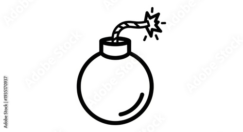 Simple illustration of a round bomb with a lit fuse ready to explode.