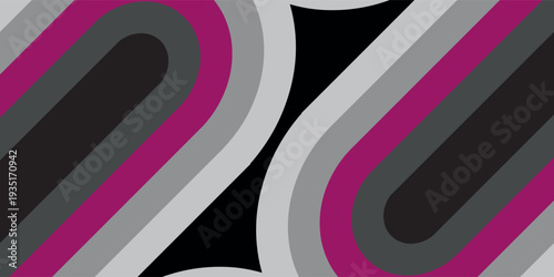 Abstract seamless pattern with curved magenta, black, and grey lines creating a retro geometric design.