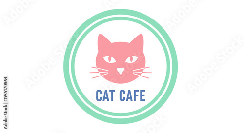 Pink Cartoon Cat Face Logo Design.