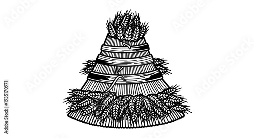 Detailed illustration of a traditional straw hat, intricately woven and textured.