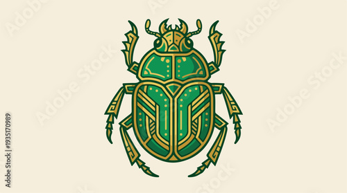 Emerald Scarab Beetle Illustration Ancient Egyptian Symbol.