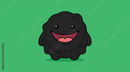 Cute Black Blob Monster Character with Big Smile.
