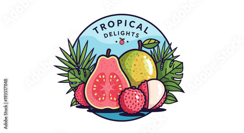 Tropical Fruits and Leaves Illustration Design.