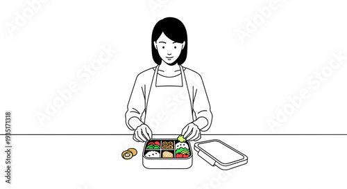 Woman Preparing Sushi in Kitchen.