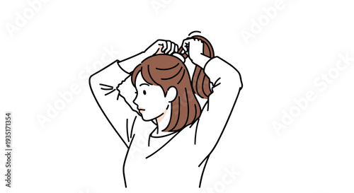 Woman styling her hair with hands.