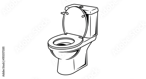 Detailed illustration of a white toilet with the lid open, ready for use.
