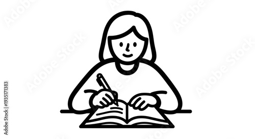 Woman Writing in a Notebook Illustration.