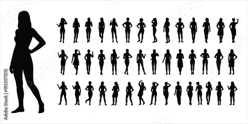 Large Female Silhouette With A Collection Of Smaller Female Silhouettes Keywords: woman, female, silhouette, figure, body, shape