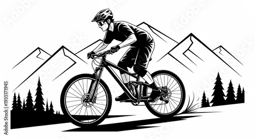 Mountain biker riding downhill on a trail with a focus on speed and control.