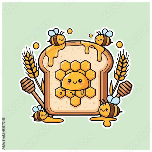 Honey Toast with Cartoon Bees and Honeycomb.