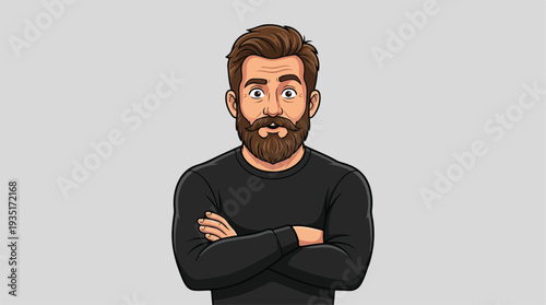 Illustration of a man with a beard and crossed arms.