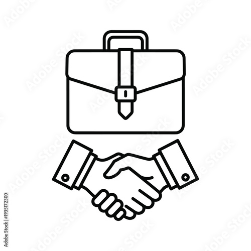 Two hands shaking with a briefcase symbolizing business agreement or partnership