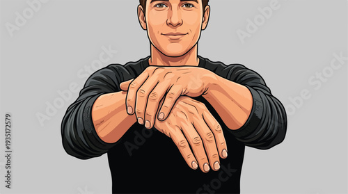 Man demonstrating wrist stretch for flexibility and injury prevention.