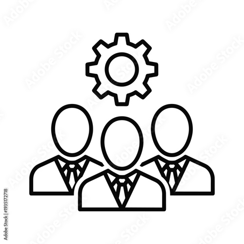 Team collaboration with innovation and problem-solving depicted by gear and figures