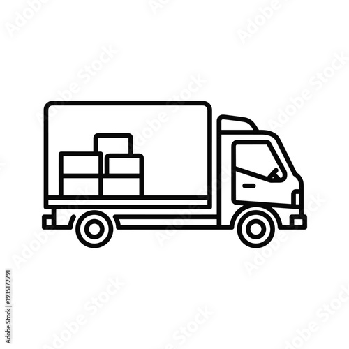 A delivery truck carrying stacked cargo boxes for transportation