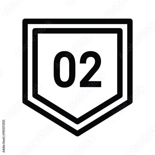 Black and white shield icon with the number 02 prominently displayed