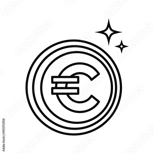 Euro currency symbol with a decorative ring and sparkles