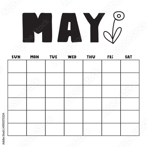 May Fillable Calendar Template. Spring Month Printable Planner with Flower.