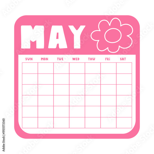 Pink May Calendar Icon. Blank Grid Template in Decorative Frame