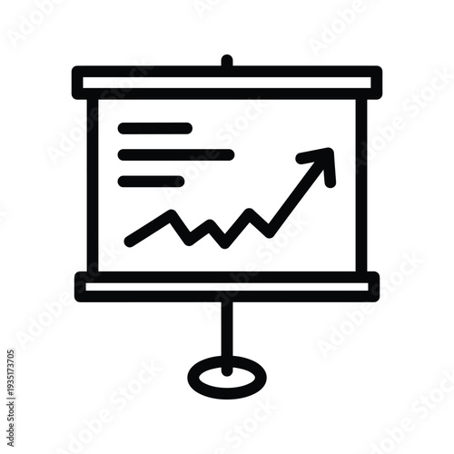 A presentation flip chart displaying upward trending performance metrics with an arrow