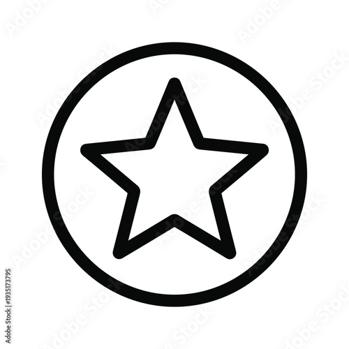 A simple black and white icon featuring a star enclosed in a circle