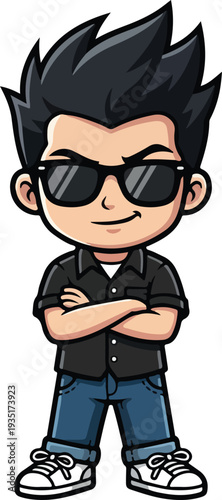 Cool Cartoon Boy with Sunglasses and Crossed Arms.