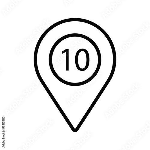 A location marker pin with the number ten inside a circle