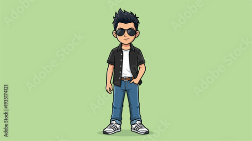 Cartoon illustration of a cool young man with sunglasses.