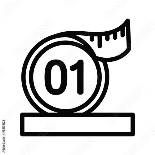 Trophy with measuring tape draped over number one badge on pedestal