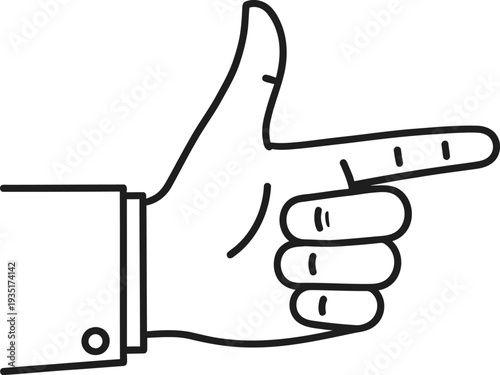 Person in a suit pointing their index finger to the right.