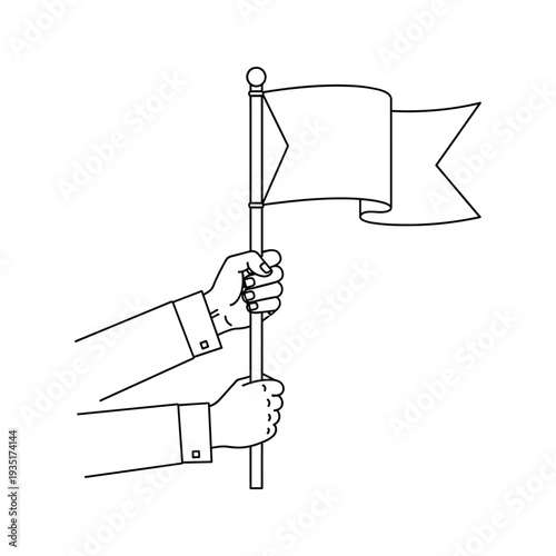 A person holding a flag on a pole with both hands