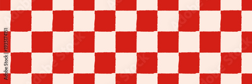 grunge red and white squares seamless pattern. Checkered tiles background. Childish print