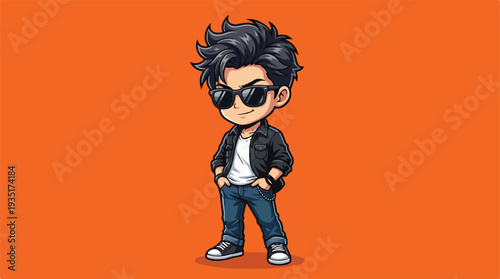 Chibi Anime Boy with Sunglasses and Leather Jacket.