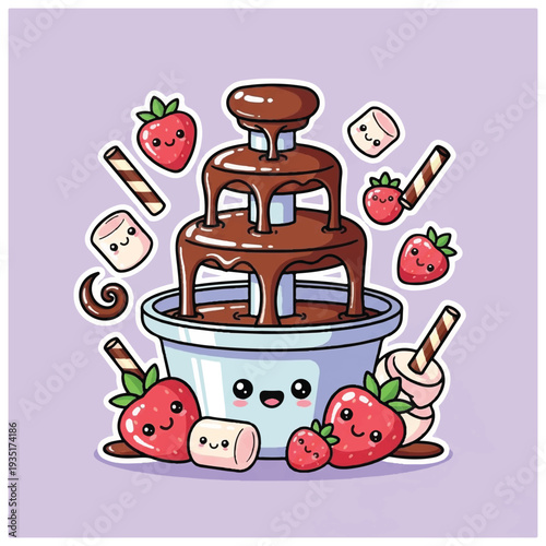 Chocolate Fountain with Strawberries and Marshmallows.