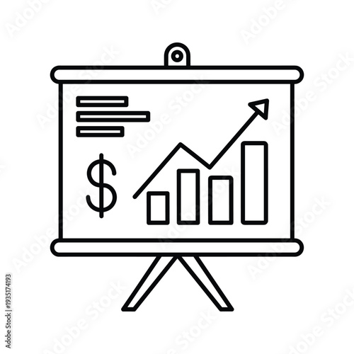 Presentation board showcasing financial growth and investment strategy with charts and dollar sign