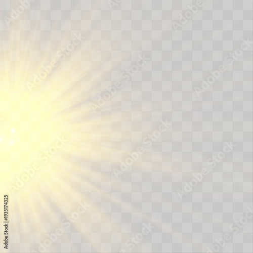 Bright yellow sun rays beam across a luminous sky. Radiant light gradients and glowing streaks create motion, depth, and warm visual energy. Ideal for sunny digital compositions vector