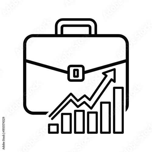 Professional growth symbolized by a briefcase with ascending charts and upward arrow