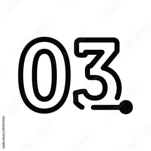 Minimalist stylized number three with a decorative dot and line detail