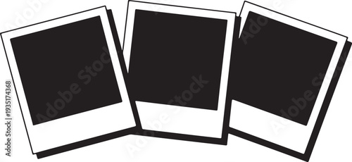 Three blank instant photo frames on white background