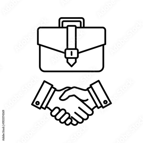 Illustration of a handshake with a briefcase symbolizing business agreement or partnership.
