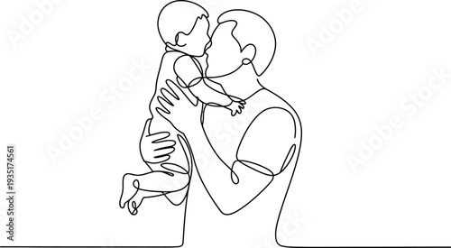 A line drawing of a man holding and kissing a baby in a tender moment