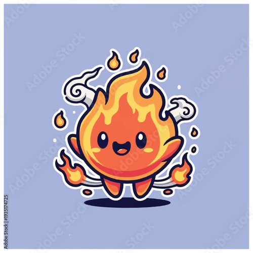 Cartoon Fire Character with Flames and Embers.