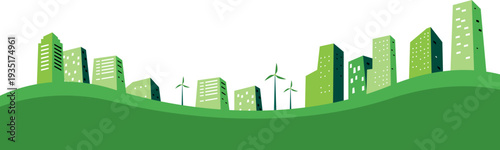 Green Eco City Skyline with Wind Turbines 