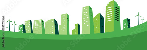 Green Eco City Skyline with Wind Turbines 