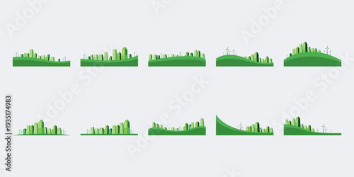 Green Eco City Skyline with Wind Turbines 