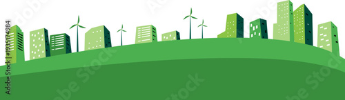 Green Eco City Skyline with Wind Turbines 